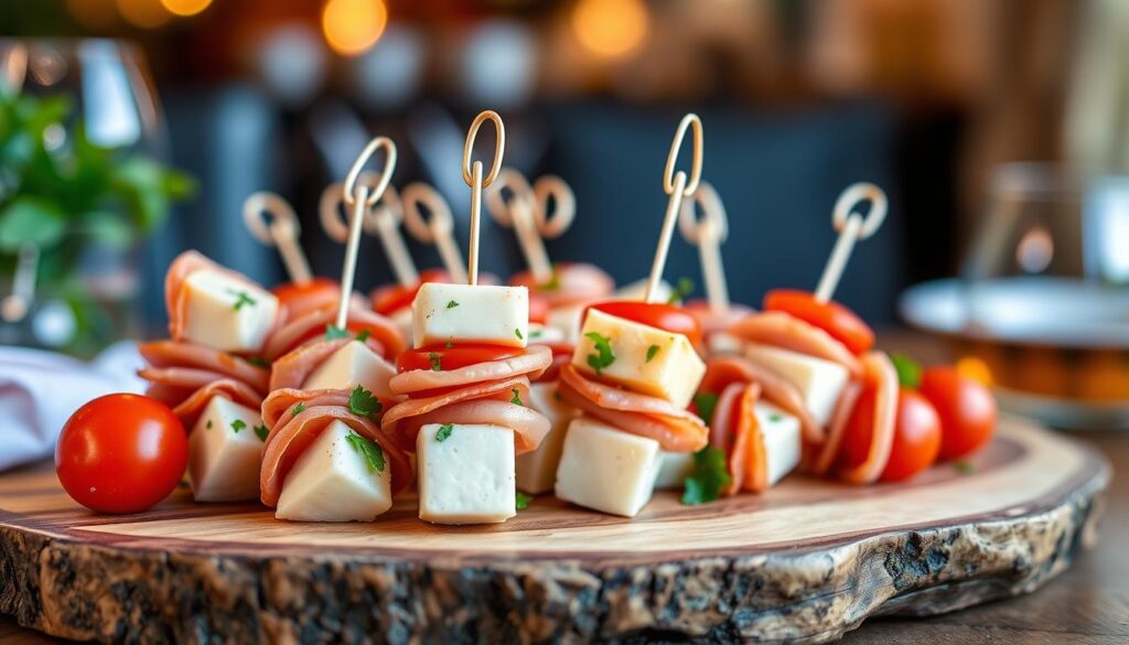 Brochettes apero facile avec jambon et fromage