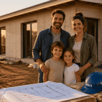 maison mikit avis famille devant maison en chantier