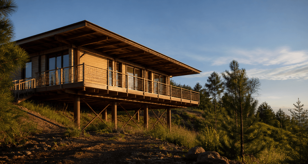 constructeur maison sur pilotis bois acier terrain pentu