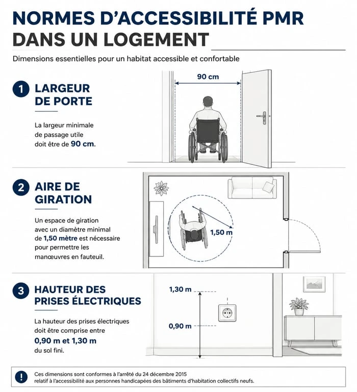 Schéma des normes d'accessibilité PMR pour un logement locatif