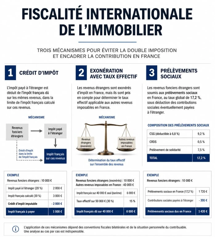 Schéma explicatif des mécanismes de fiscalité pour investir à l'étranger dans l'immobilier