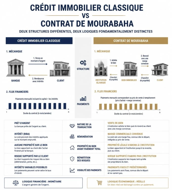 Comparatif entre crédit immobilier classique et Mourabaha pour l'achat d'un bien