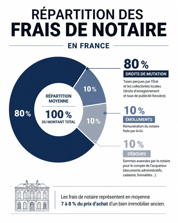 Infographie de la répartition des frais de notaire lors d'un achat immobilier