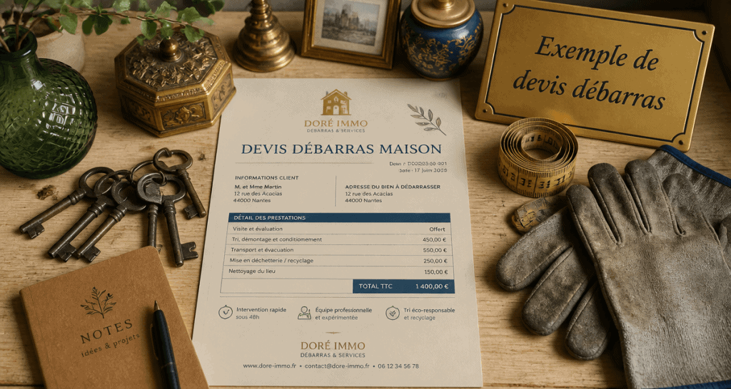 exemple devis débarras maison sur table
