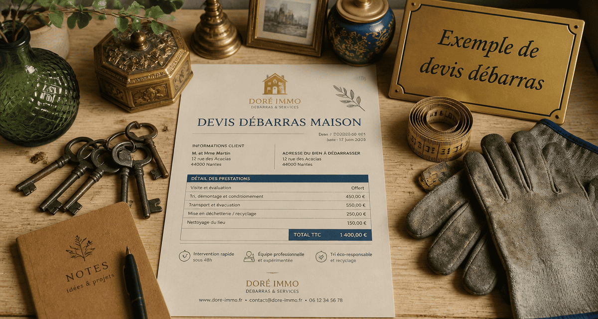 exemple devis débarras maison sur table