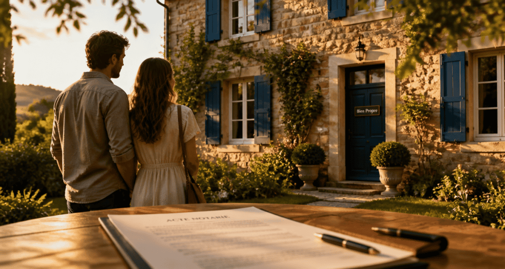 maison achetée avant mariage sans contrat couple devant maison acte notarié