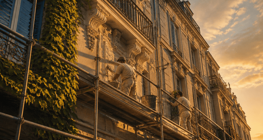 Ravalement 92 façade haussmannienne en travaux