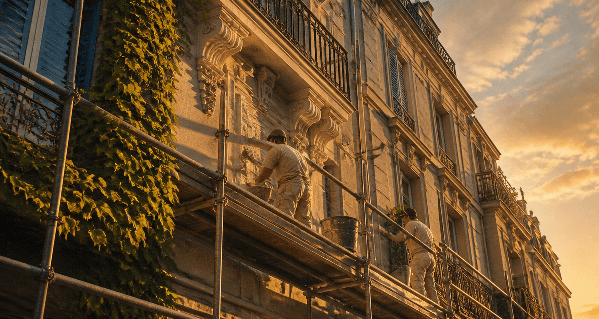 Ravalement 92 façade haussmannienne en travaux