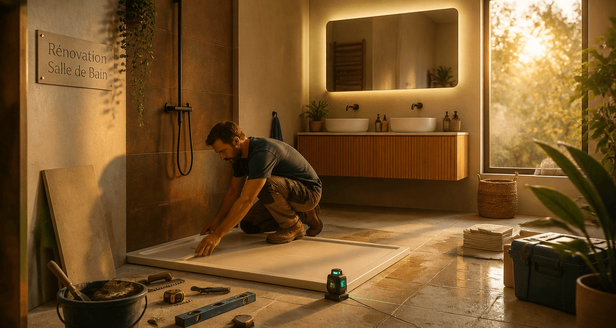 Renover une salle de bain contemporaine avec artisan et matériaux