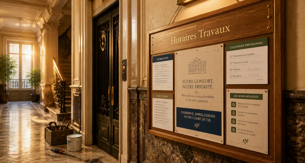 copropriété horaires travaux panneau affichage
