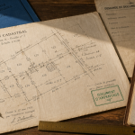 document d arpentage sur bureau ancien