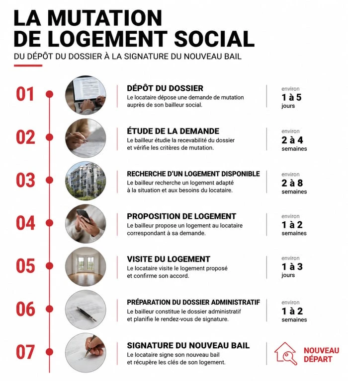 Schéma des étapes de la mutation de logement social chez le même bailleur