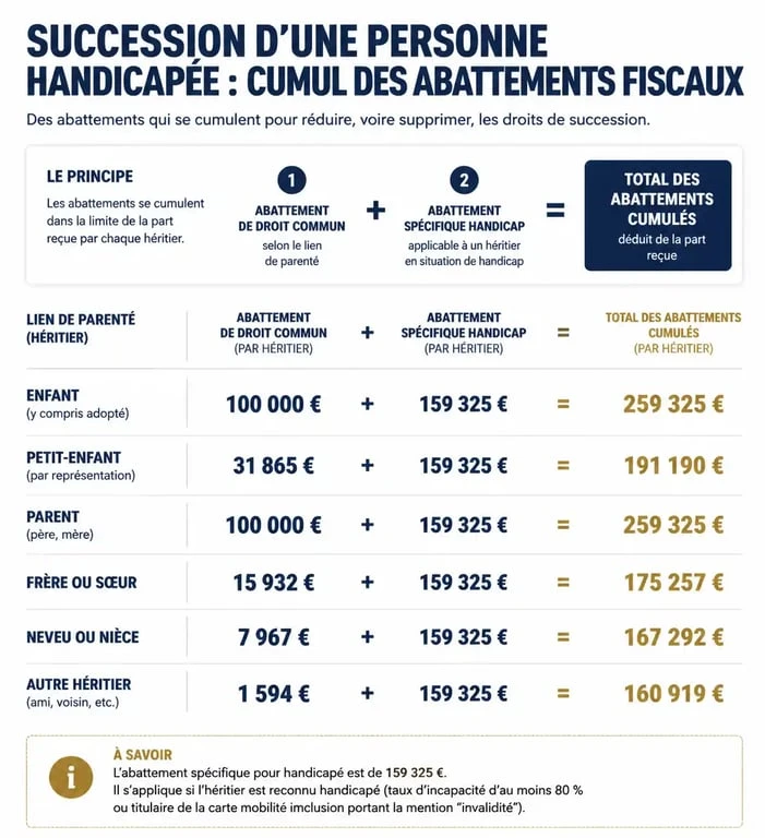 Tableau récapitulatif des abattements fiscaux pour frais de notaire et succession personne handicapée