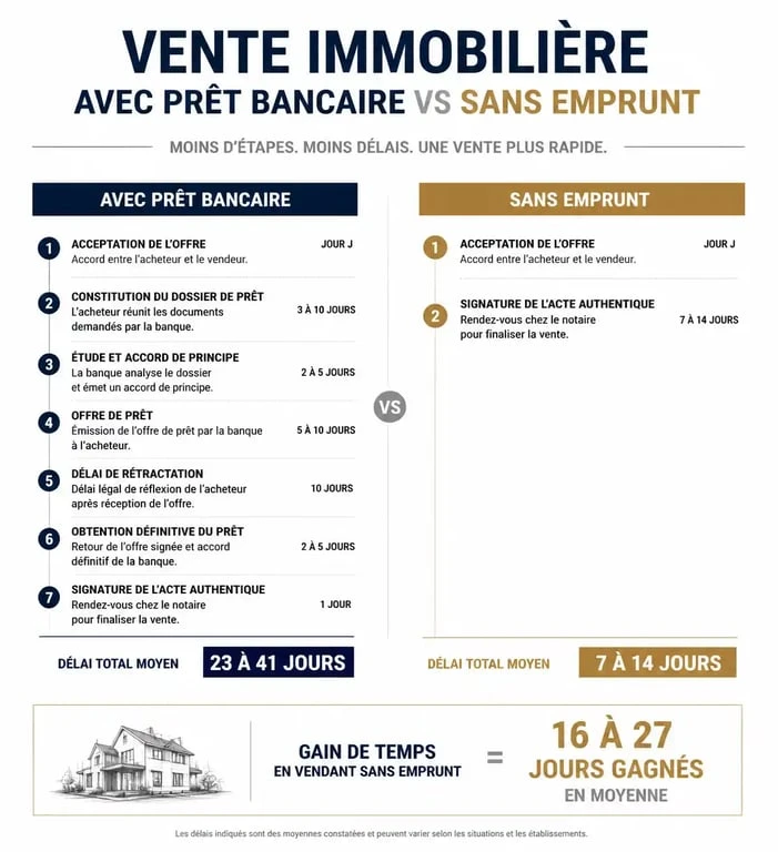 Comparatif des délais d'un compromis de vente sans emprunt par rapport à une vente classique avec crédit immobilier