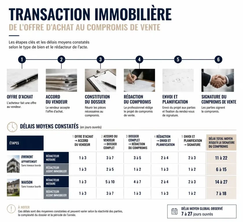 Timeline des délais entre offre d'achat et compromis de vente immobilier