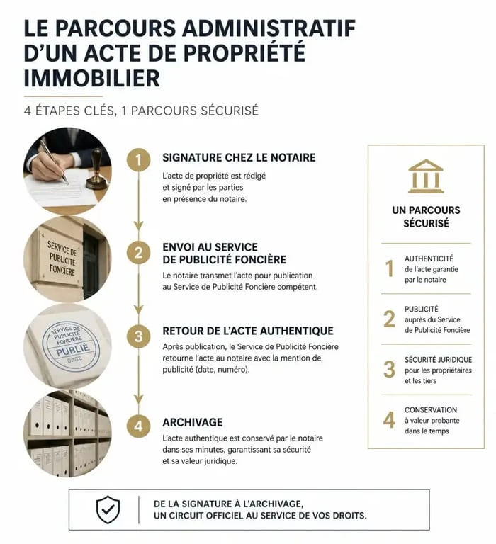 Infographie du parcours administratif de l'acte de propriété d'une maison
