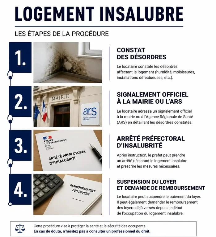 Procédure pour obtenir le remboursement de loyer en cas de logement insalubre