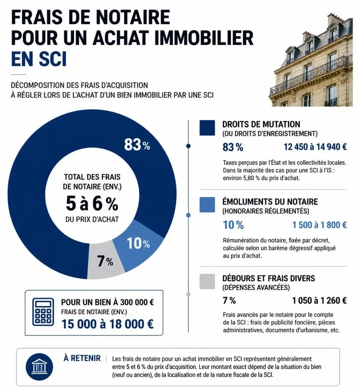 Répartition des frais de notaire pour une SCI : droits de mutation, émoluments et débours