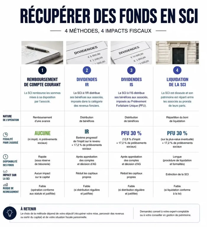Comparatif des méthodes pour récupérer l'argent de la vente d'un bien en SCI