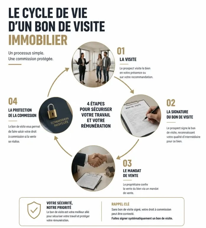 Infographie sur la durée de validité d'un bon de visite agence immobilière et protection de la commission