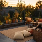 Déco jardin extérieur : terrasse lumineuse golden hour