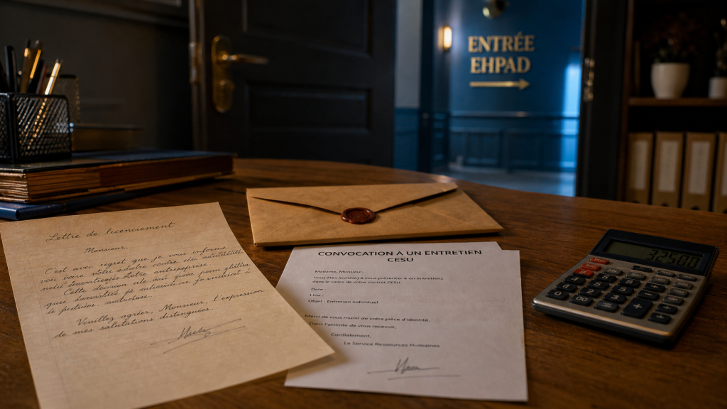 Licenciement cesu pour entrée en ehpad : lettre sur bureau