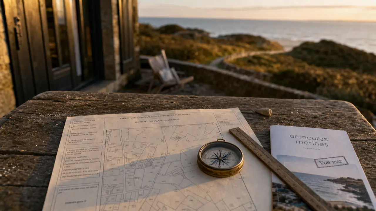 Maison en bord de mer en Bretagne, terrasse au golden hour avec vue sur la mer