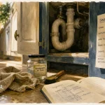 Odeur maison introuvable : siphon d’évier, traces moisi et bouche VMC visibles