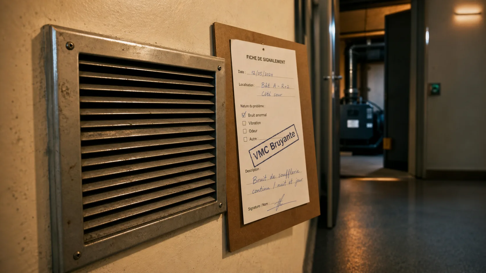 VMC collective immeuble bruyante : bouche de ventilation avec traces et bruit