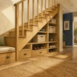 Aménagement sous escalier ouvert : rangement et banquette sous escalier