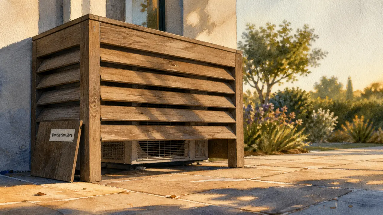 Cacher pompe à chaleur avec coffrage bois et ventilation libre
