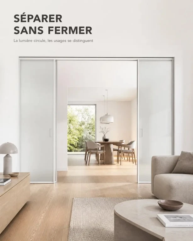 Porte coulissante separation de piece : modèle à deux vantaux laissant passer la lumière naturelle