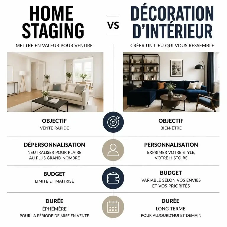 Comparatif entre home staging et décoration d'intérieur pour apprendre le home staging avec Decoscope