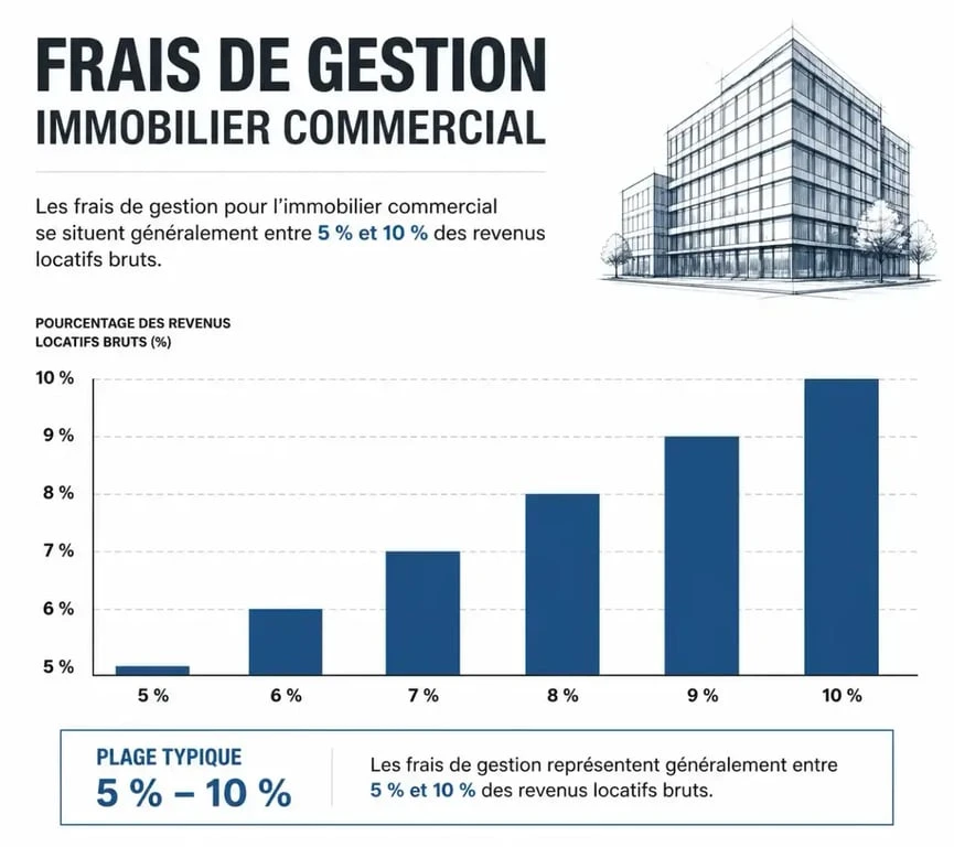 Graphique illustrant les honoraires de gestion locative commerciale entre 5% et 10%