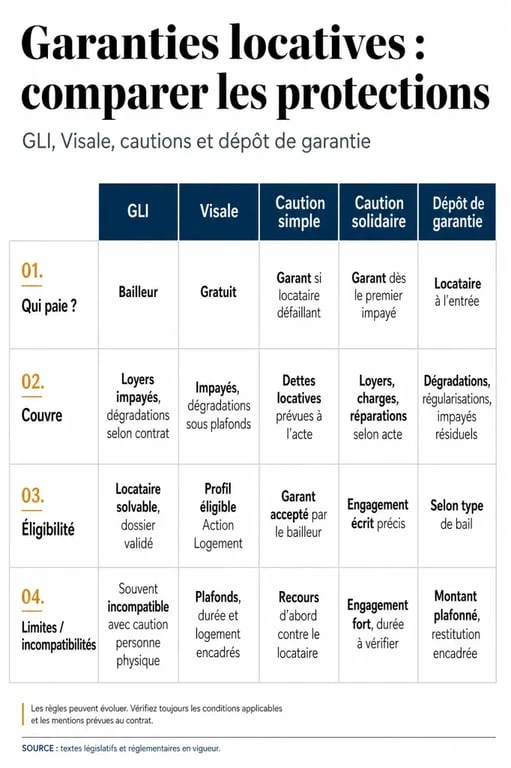 Comparatif locataire assurance loyer impayé entre GLI, Visale, caution et dépôt de garantie
