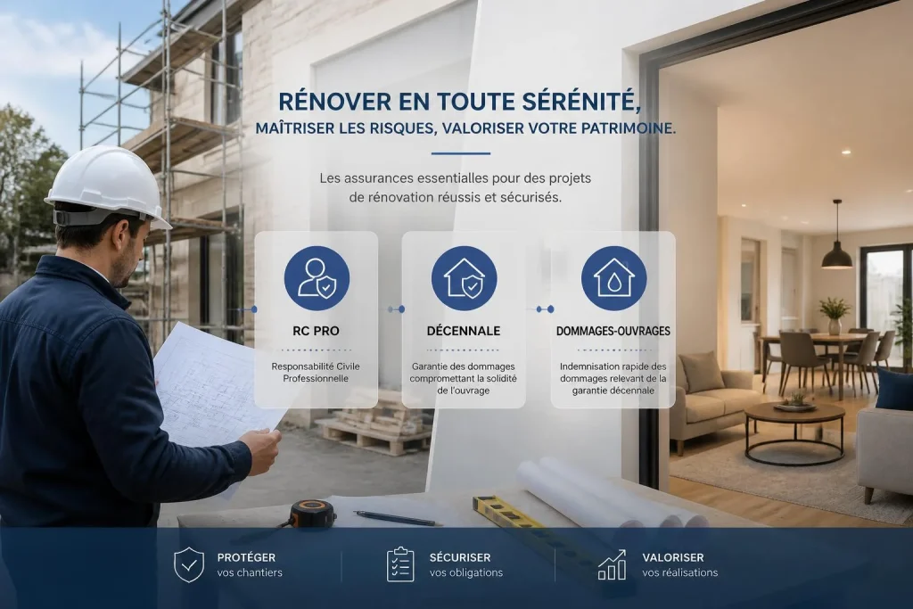 Rénovation immobilière professionnelle : RC Pro, décennale et dommages-ouvrage, les trois garanties à articuler avant le chantier