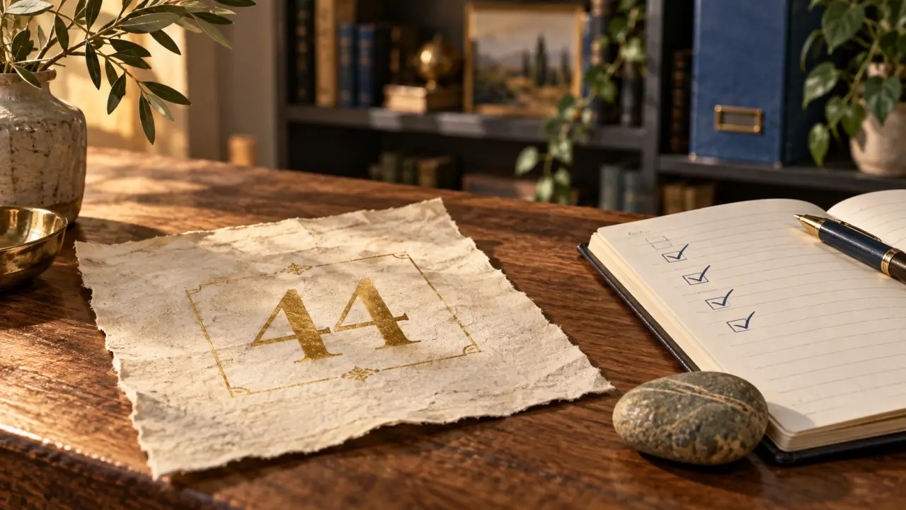 44 signification spirituelle : table, carnet et ancrage durable sans rigidité