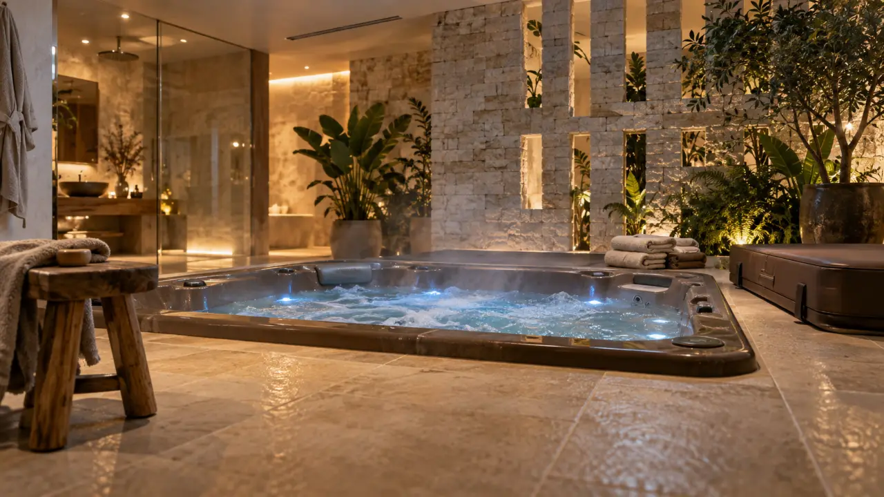 Idée aménagement spa intérieur : spa moderne ventilé avec VMC discrète