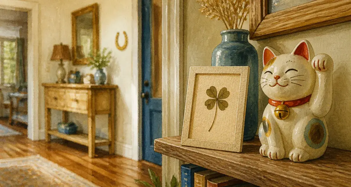 Porte bonheur maison : trèfle à quatre feuilles et fer à cheval