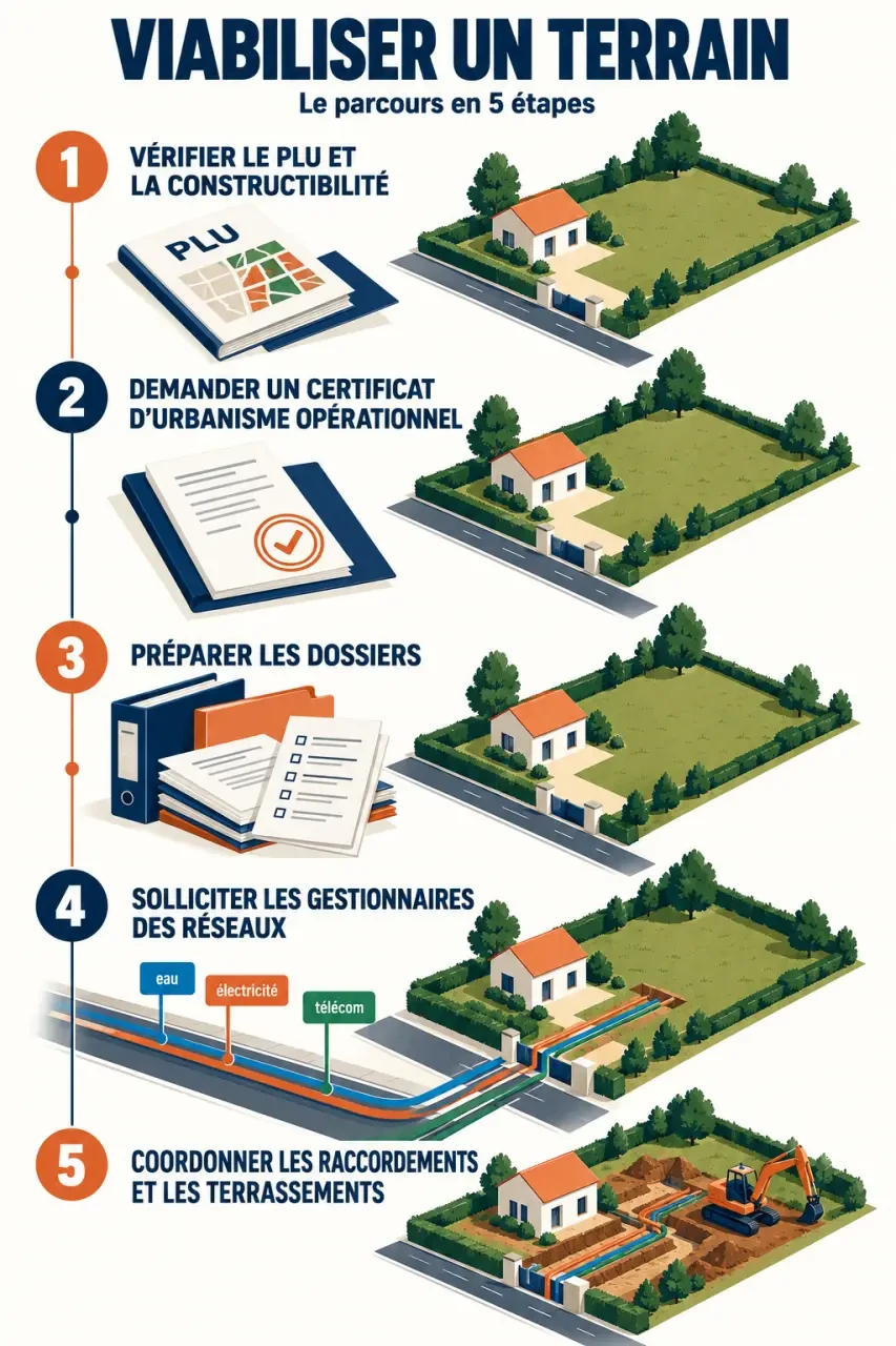 Étapes de viabilisation d’un terrain, du certificat d’urbanisme aux raccordements des réseaux