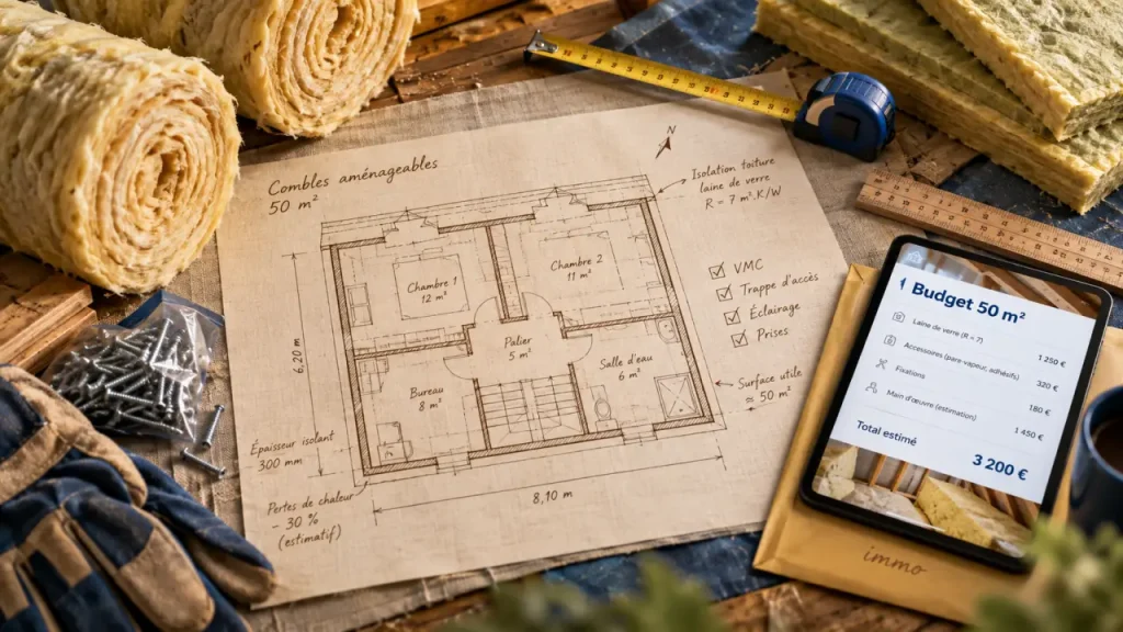 Prix isolation combles 50 m² : le budget change entre plancher et rampants