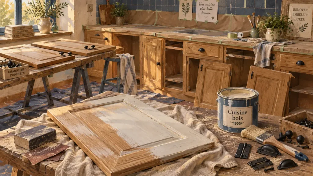 Rénover une cuisine en bois sans tout remplacer : le ponçage dépend du support