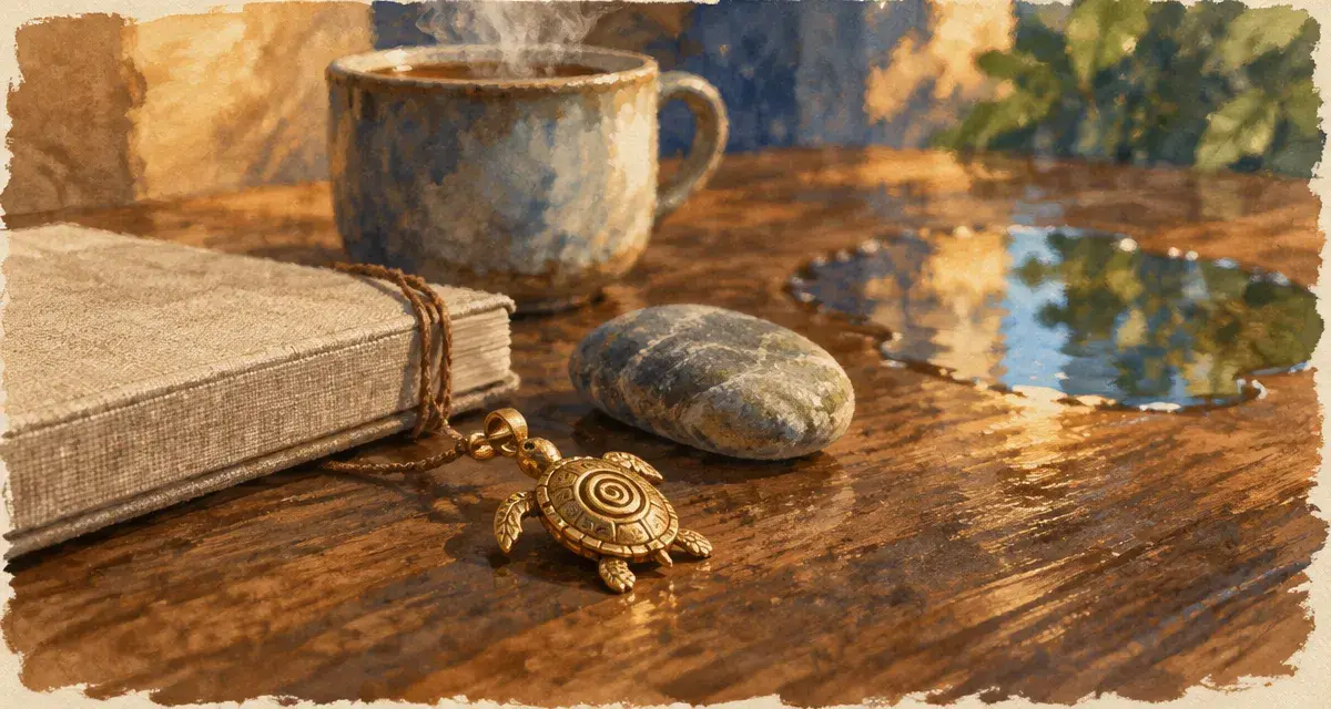 Tortue signification spirituelle : amulette dorée, patience et protection
